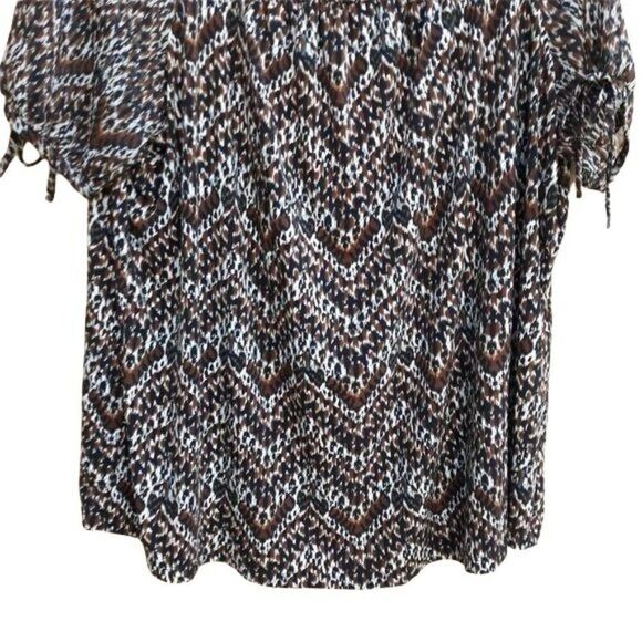 Lane Bryant Peasant‎ Tribal Zigzag Scoop Neck 3/4 Puff Sleeve Top Brown Sz 26/28 - Picture 6 of 12